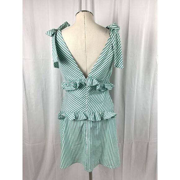 BCBGeneration Tie Shoulder Green And White Stripe Ruffle Dress 6 - Picture 10 of 16